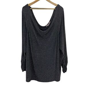 In Every Story Cowl Neck Top Women’s 3X Black Silver Sparkle Long Sleeve Party